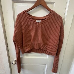 Aeropostale Cropped V-Neck Sweater in Rusty Terracotta